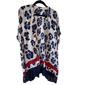 Anthropologie Do Everything in Love Blue Leopard Print Kimono One Size Coverup